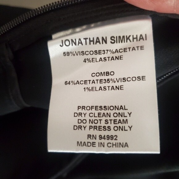 JONATHAN SIMKHAI Black Satin Combo Front Slit Pants with Button Detail sz 2 - Picture 9 of 11